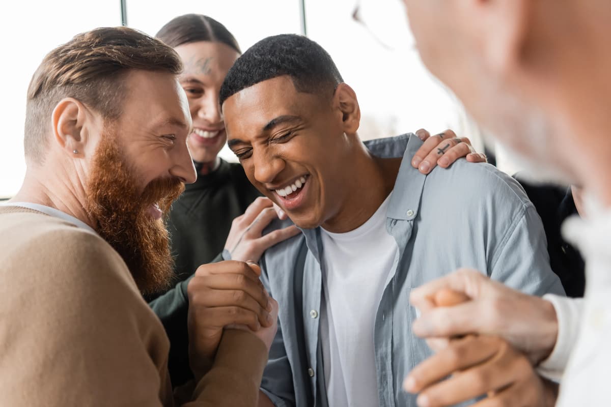 a group of people laughing