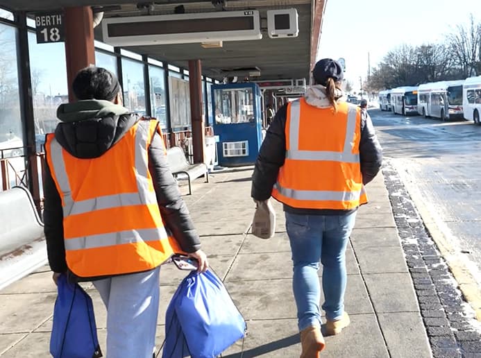 An image displaying our outreach team seeking out homeless individuals to provide support