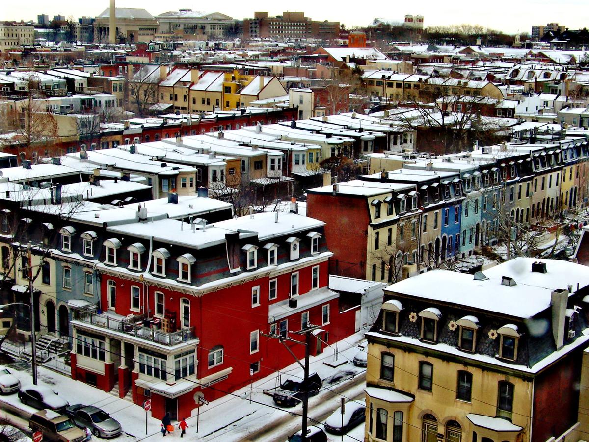 Rows of houses in the philadelphia winter time