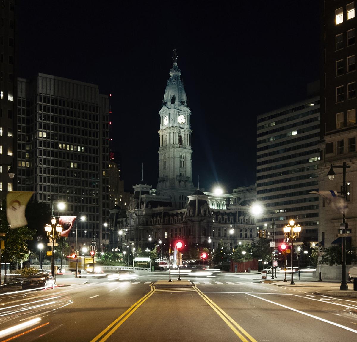 Philadelphia city hall at night time